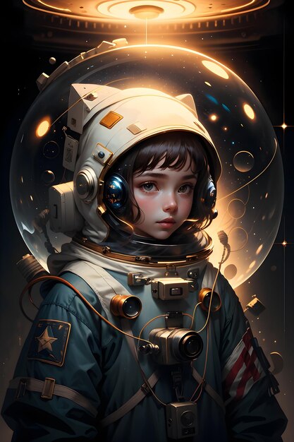 Dziewczyna astronautka w skafandrze kosmicznym w tle przestrzeni kosmicznej, tapeta science fiction