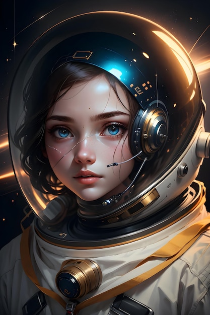 Dziewczyna astronautka w skafandrze kosmicznym w tle przestrzeni kosmicznej, tapeta science fiction