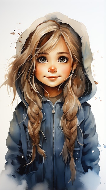 Zdjęcie dziewczyna długie włosy w bluzie z kapturem księżniczka zamrożone słodkie dziecięce twarze anatomia krótkie plecione kręcone