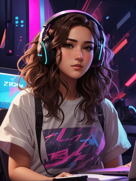 dziewczyna grająca w grę wideo podczas noszenia słuchawek