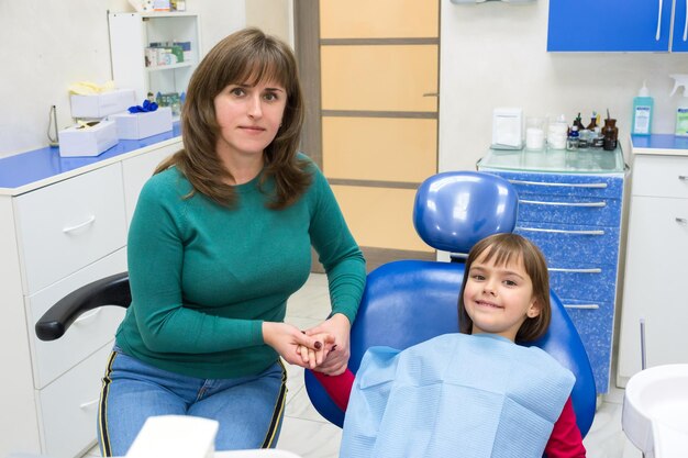 Dziewczyna i matka w gabinecie dentystycznym