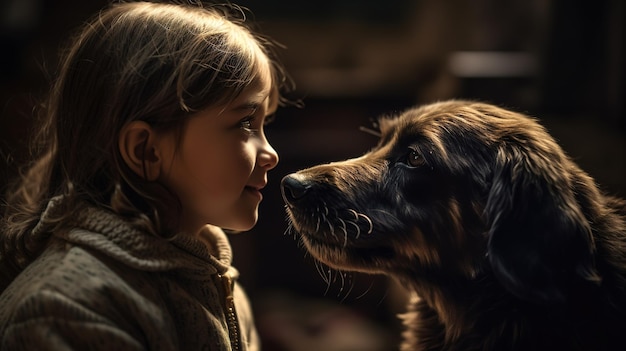 Dziewczyna i pies patrzą na siebie
