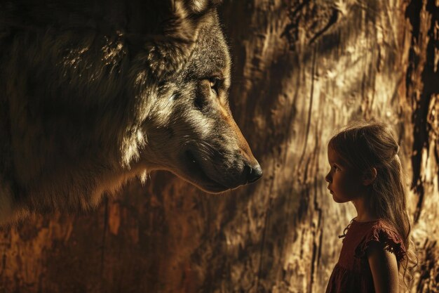 Dziewczyna i wilk w mistycznym spotkaniu