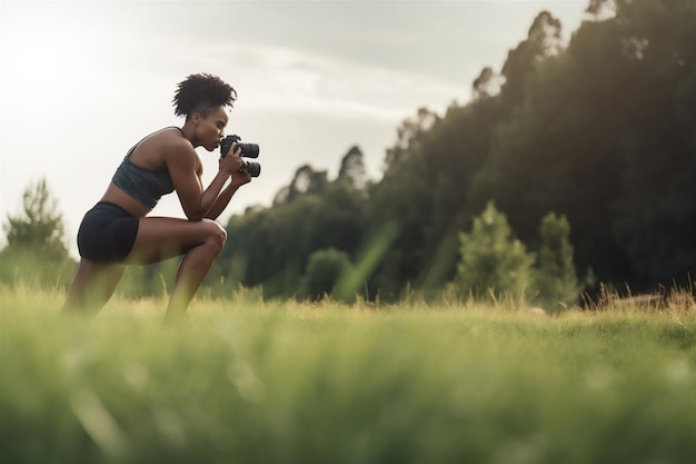 Dziewczyna kobieta ćwiczenia sport park sportowiec piękny bieg amerykański trening afrykański fitness Generative AI