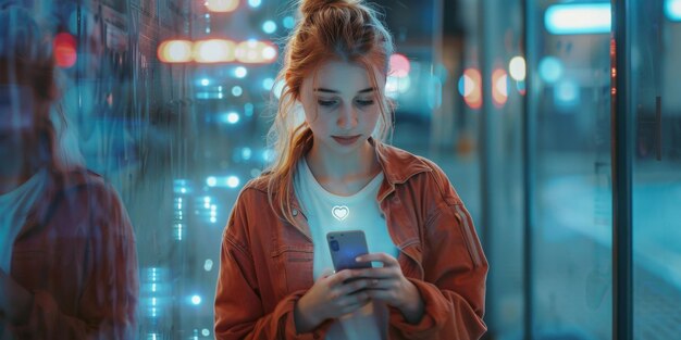 Dziewczyna korzysta z mediów społecznościowych za pośrednictwem ikon aplikacji na smartfonach Generatywna sztuczna inteligencja