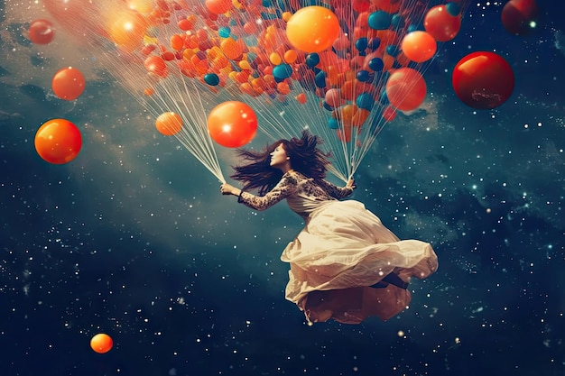 Dziewczyna latająca w niebie z balonami