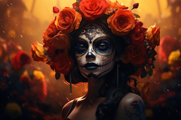 Dziewczyna makijaż dla dia de muertos