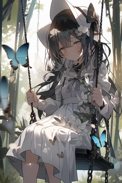 Dziewczyna na huśtawce z motylami na niej