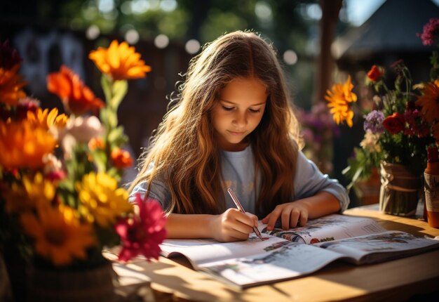 Zdjęcie dziewczyna robi pracę domową