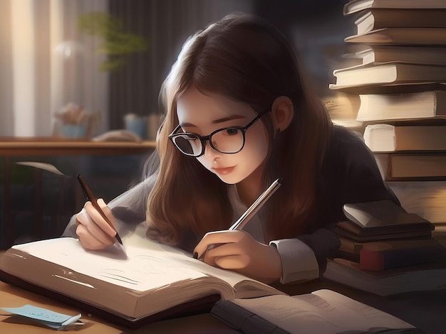 Dziewczyna studiuje.