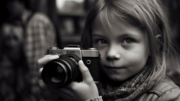 Dziewczyna trzymająca aparat ze słowem cine