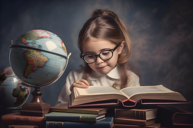 Dziewczyna w okularach czyta książkę projekty edukacyjne Generative AI 1