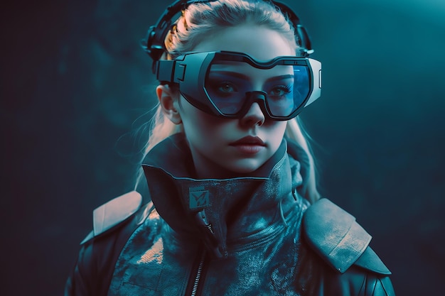 Zdjęcie dziewczyna w okularach vr z zestawem słuchawkowym wirtualnej rzeczywistości lub szkłem vr na białym tle wygenerowanym ai