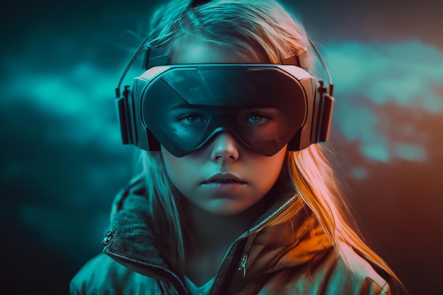 Dziewczyna w okularach VR zestaw słuchawkowy do rzeczywistości wirtualnej lub szkło VR na białym tle wygenerowane ai