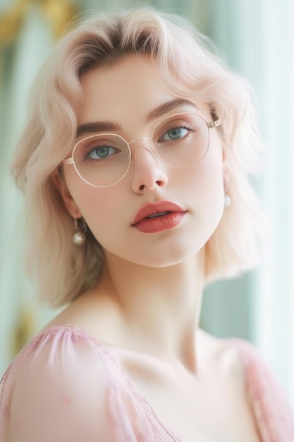 Zdjęcie dziewczyna w okularach w różowej sukience