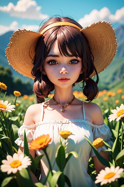 Dziewczyna w polu kwiatów