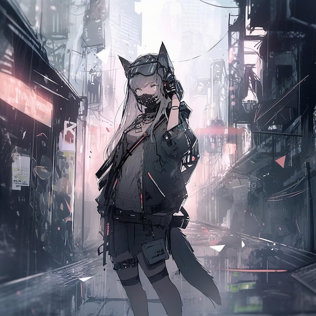 Dziewczyna w stylu cyberpunk i anime