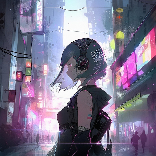 Zdjęcie dziewczyna w stylu cyberpunk i anime