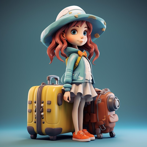 Dziewczyna w stylu kreskówki z bagażem