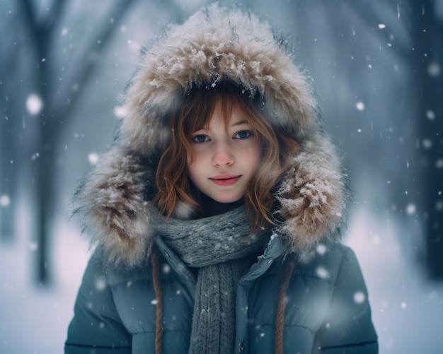 Dziewczyna w zimie stojąca w śnieżnym środowisku zdjęcie djsheeb Boże Narodzenie zdjęcie fotorealistyczna ilustracja