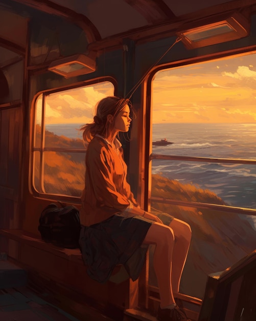Dziewczyna wygląda przez okno pociągu