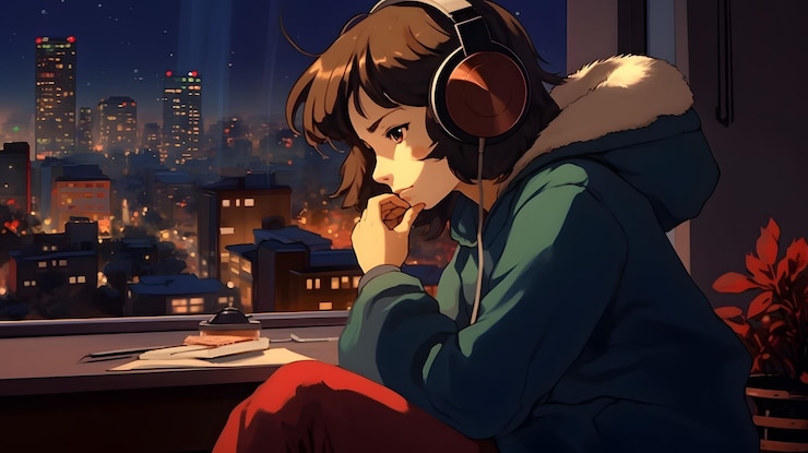 dziewczyna z anime słuchająca muzyki