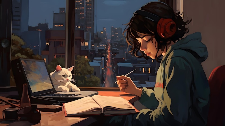 dziewczyna z anime słuchająca muzyki