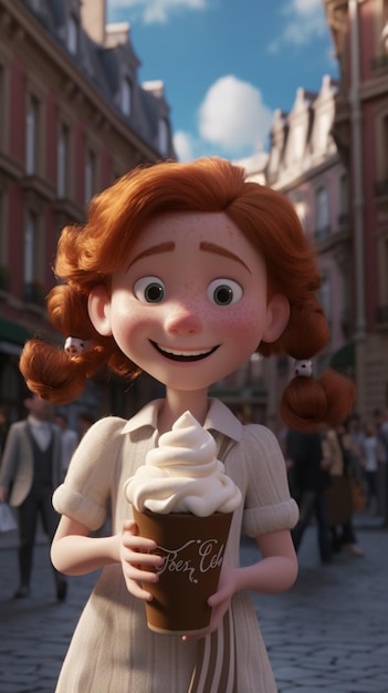 Dziewczyna z babeczką w dłoni trzyma lody czekoladowe.