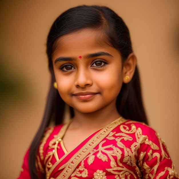 Dziewczyna z czerwonym sari na twarzy