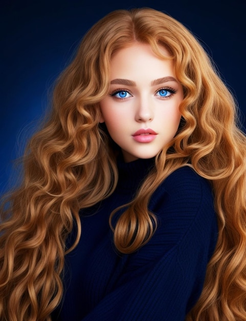 Dziewczyna z czerwonymi włosami i niebieskimi oczami.