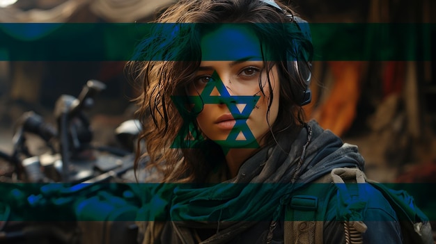 Dziewczyna z flagą Izraela Izrael i wojna palestyńska Gaza vs Izrael konflikt Sztuczna inteligencja