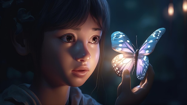 Dziewczyna z ilustracji Motyl sztuki cyfrowej Generative AI