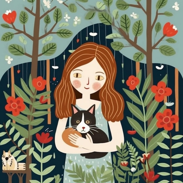 Dziewczyna z kotem ilustracja dziewczyna uwielbiająca kota ilustracji dziewczyna i kot miłość