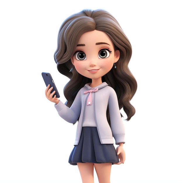 Dziewczyna z kreskówek w mundurku szkolnym trzymająca telefon komórkowy