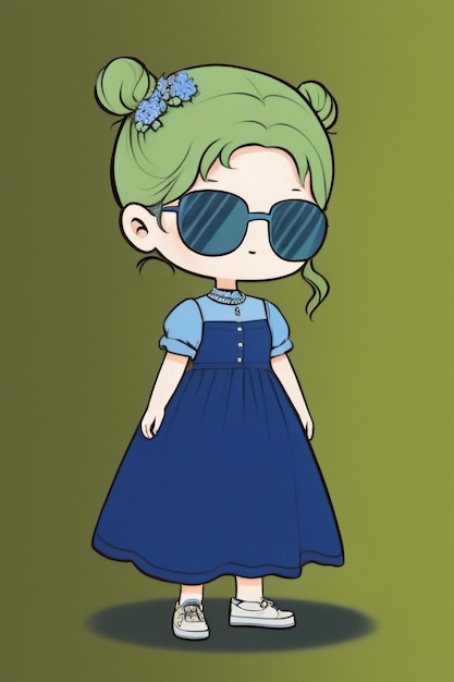 Dziewczyna z kreskówek w okularach przeciwsłonecznych bardzo przystojna fajna w stylu anime kawaii