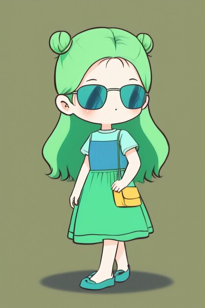 Dziewczyna z kreskówek w okularach przeciwsłonecznych bardzo przystojna fajna w stylu anime kawaii