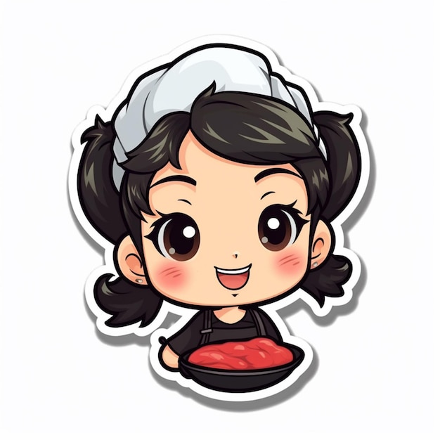 Dziewczyna z kreskówek z talerzem jedzenia w ręku generatywnego ai