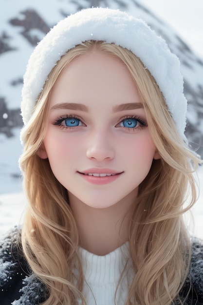 Dziewczyna z niebieskimi oczami i kapeluszem.