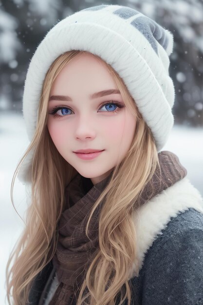 Dziewczyna z niebieskimi oczami w śniegu