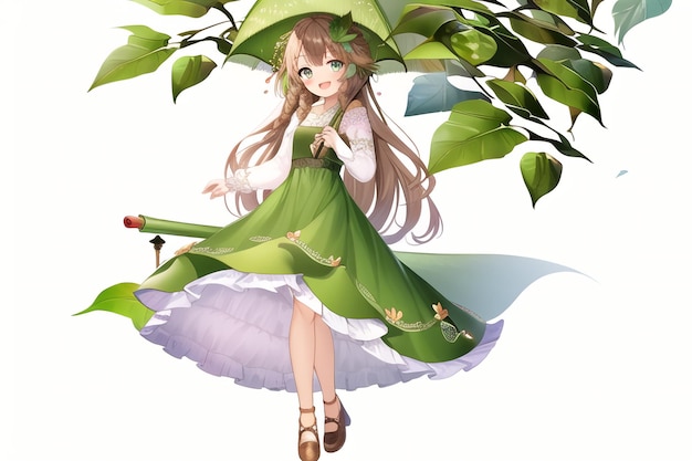 Dziewczyna z parasolką i zieloną sukienką