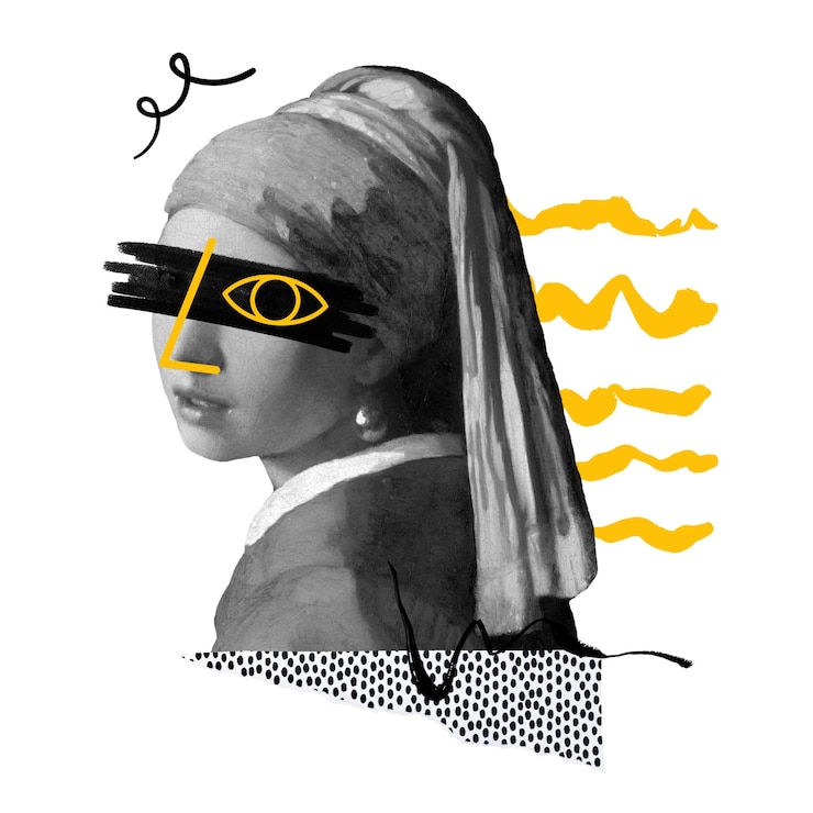 Zdjęcie dziewczyna z perłową kolczykiem png funky element przezroczysty tło słynne dzieło artystyczne johannesa vermeera zmiksowane przez rawpixel