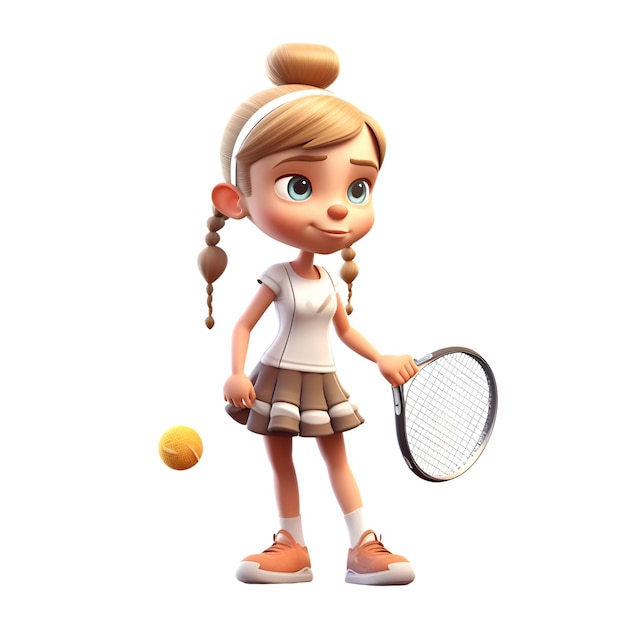 Dziewczyna z rakietą tenisową i piłką3d rendering komputerowy rysunek cyfrowy
