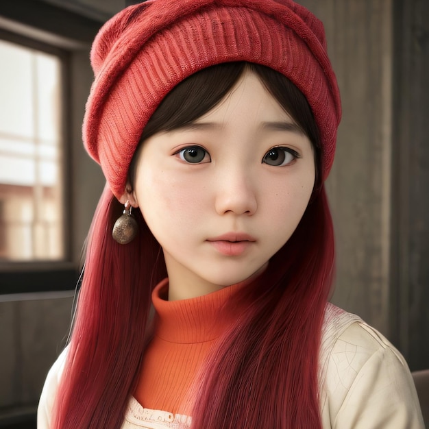 Dziewczyna z rudymi włosami i czerwonym kapeluszem