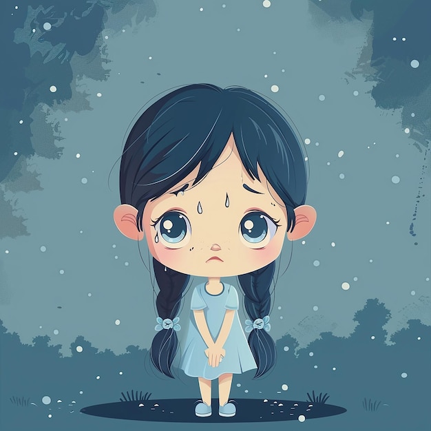 Dziewczyna z smutną twarzą stoi w śniegu.