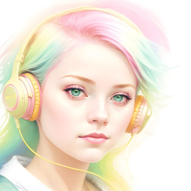 Dziewczyna ze słuchawkami ilustracja motywu muzycznego ai generowane