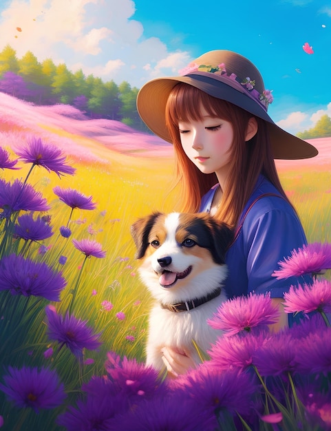 Dziewczyna ze swoim uroczym psem