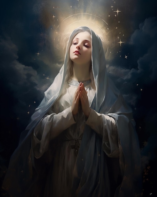 Dziewica Maryja w modlitwie, oddanie i wiara Błogosławiona Maryja w chwili duchowej refleksji