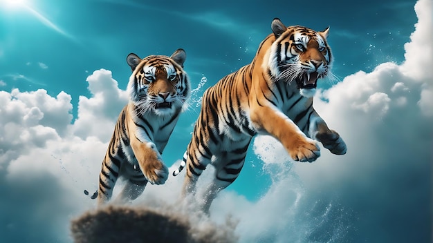 Dzika przyroda świętuje Światowy Dzień Zwierząt ze wspaniałym Tygrysem w akcji Zdjęcie Stockowe