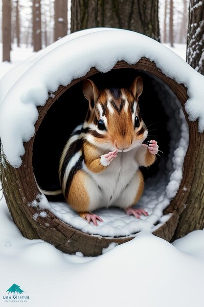 Dzika wiewiórka szuka pożywienia w dziurze w drzewie w zaśnieżonym lesie w zimowej fotografii HD