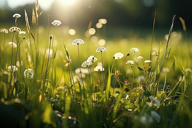 Dzika zielona trawa na tle bokeh wykonana przy użyciu generatywnych narzędzi AI